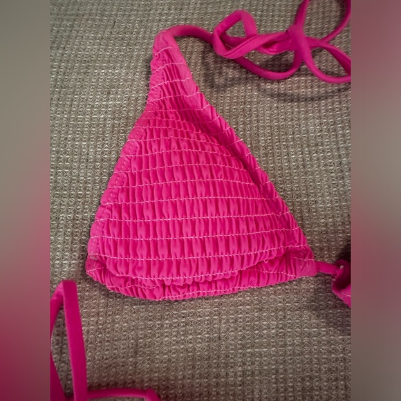 Smocked Halter Triangle Tie Side Bikini Swimsuit - Picture 4 of 5